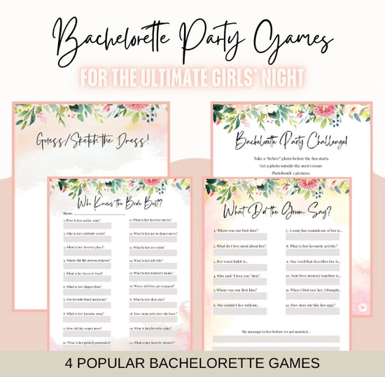 Set of four printable bachelorette party games