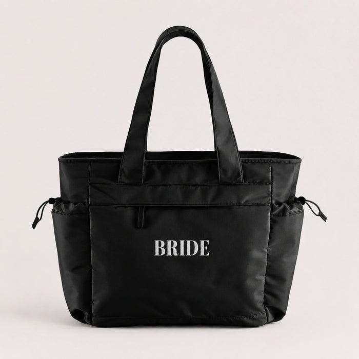 Black Embroidered BRIDE Oversized Tote Bag