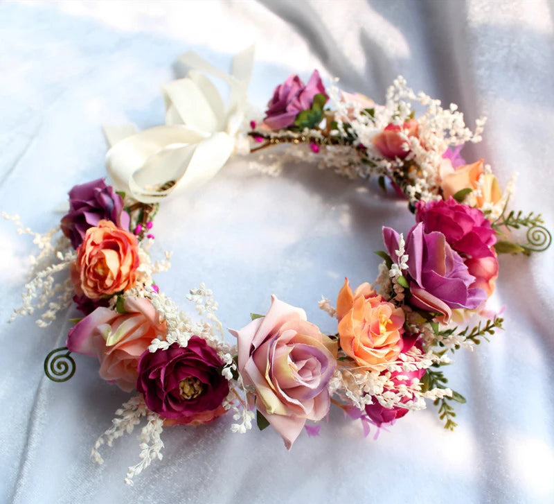 Floral headband with colorful flowers on a white background