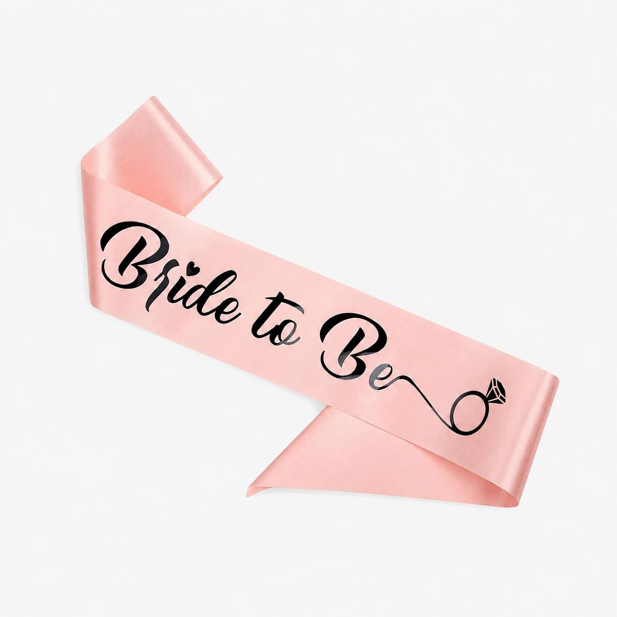 Pink sash with 'Bride to Be' text and a ring symbol on a white background