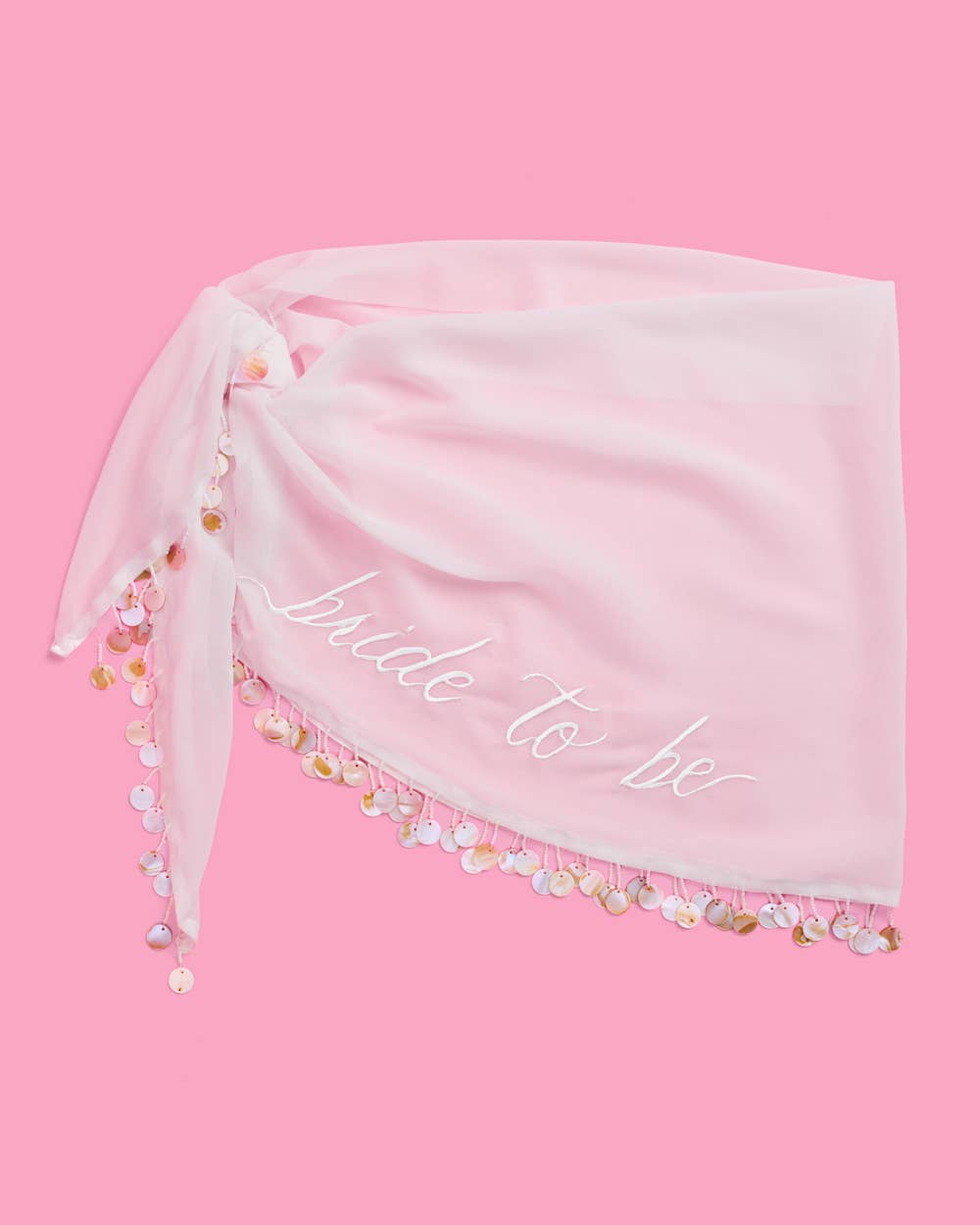 Pink 'Bride to be' sarong with sequins on a pink background
