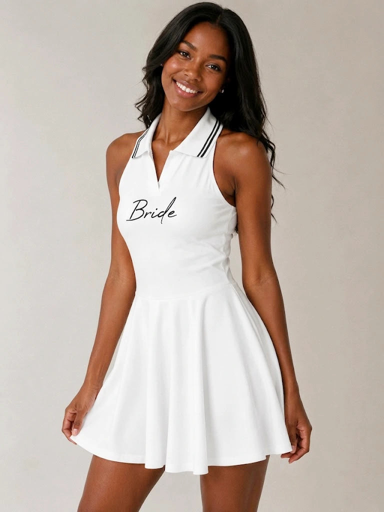 Bride Sleeveless Collared Halter Tennis Dress