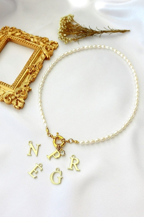 Custom Initial Freshwater Pearls Front Opening Choker - The Hen Planner