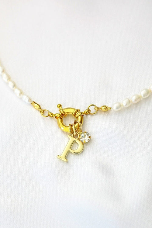 Custom Initial Freshwater Pearls Front Opening Choker - The Hen Planner