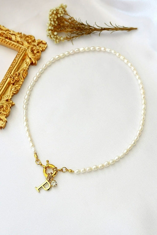 Custom Initial Freshwater Pearls Front Opening Choker - The Hen Planner