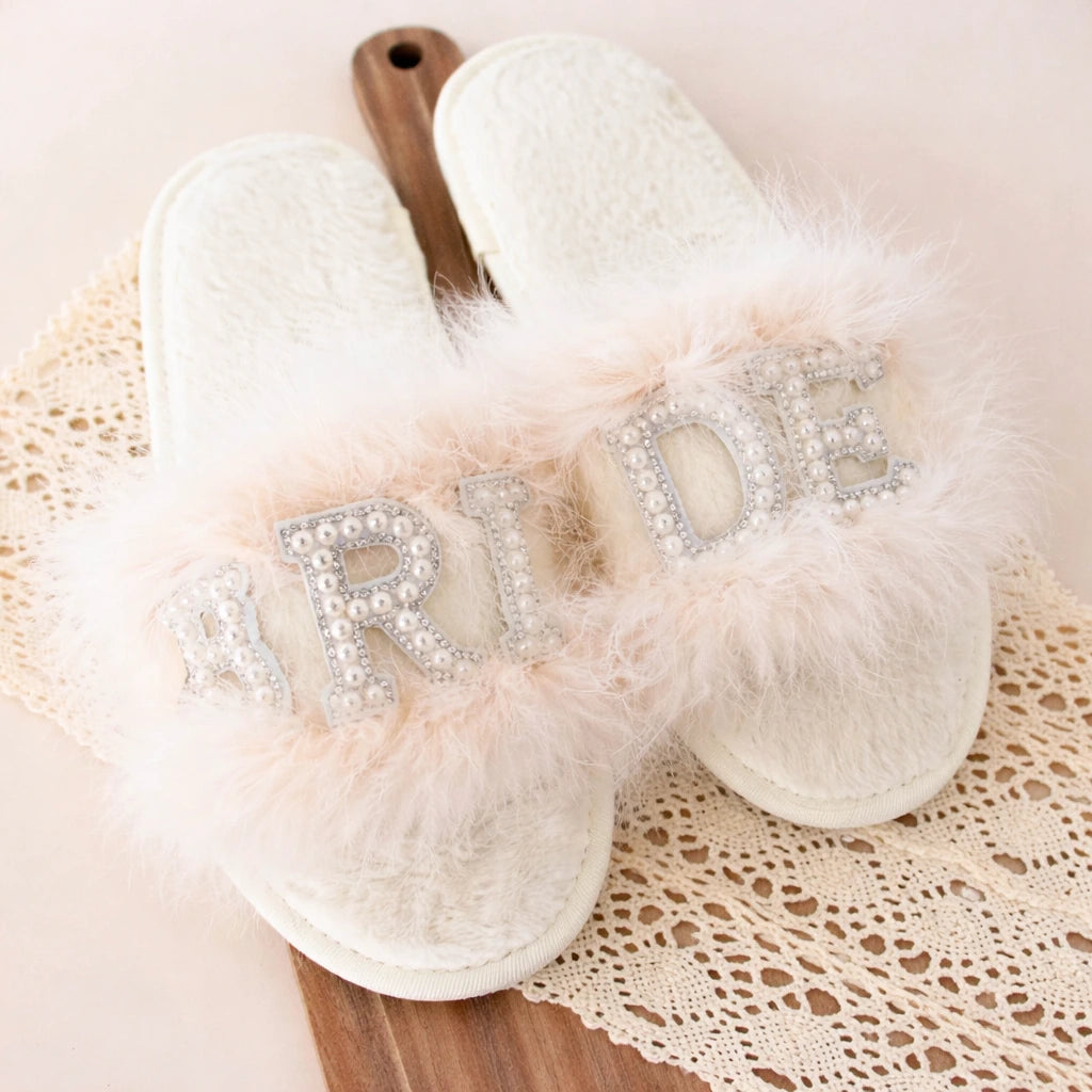 Bride Pearl Feather Slippers