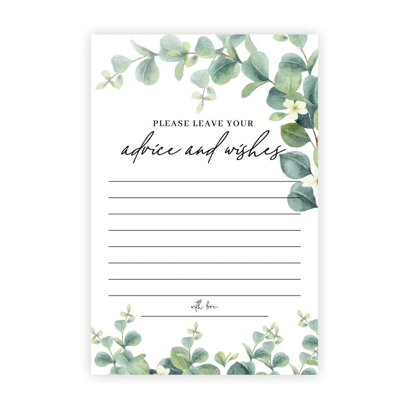 Notebook with eucalyptus leaves and text on a white background