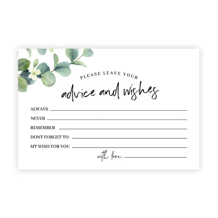 Card with floral design and text for leaving advice and wishes on a white background