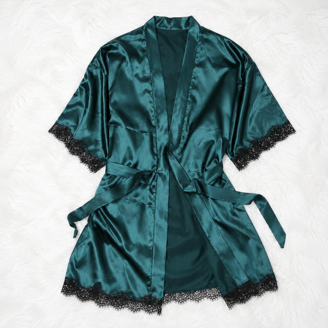 Lace Trim Satin Bridesmaid Robe