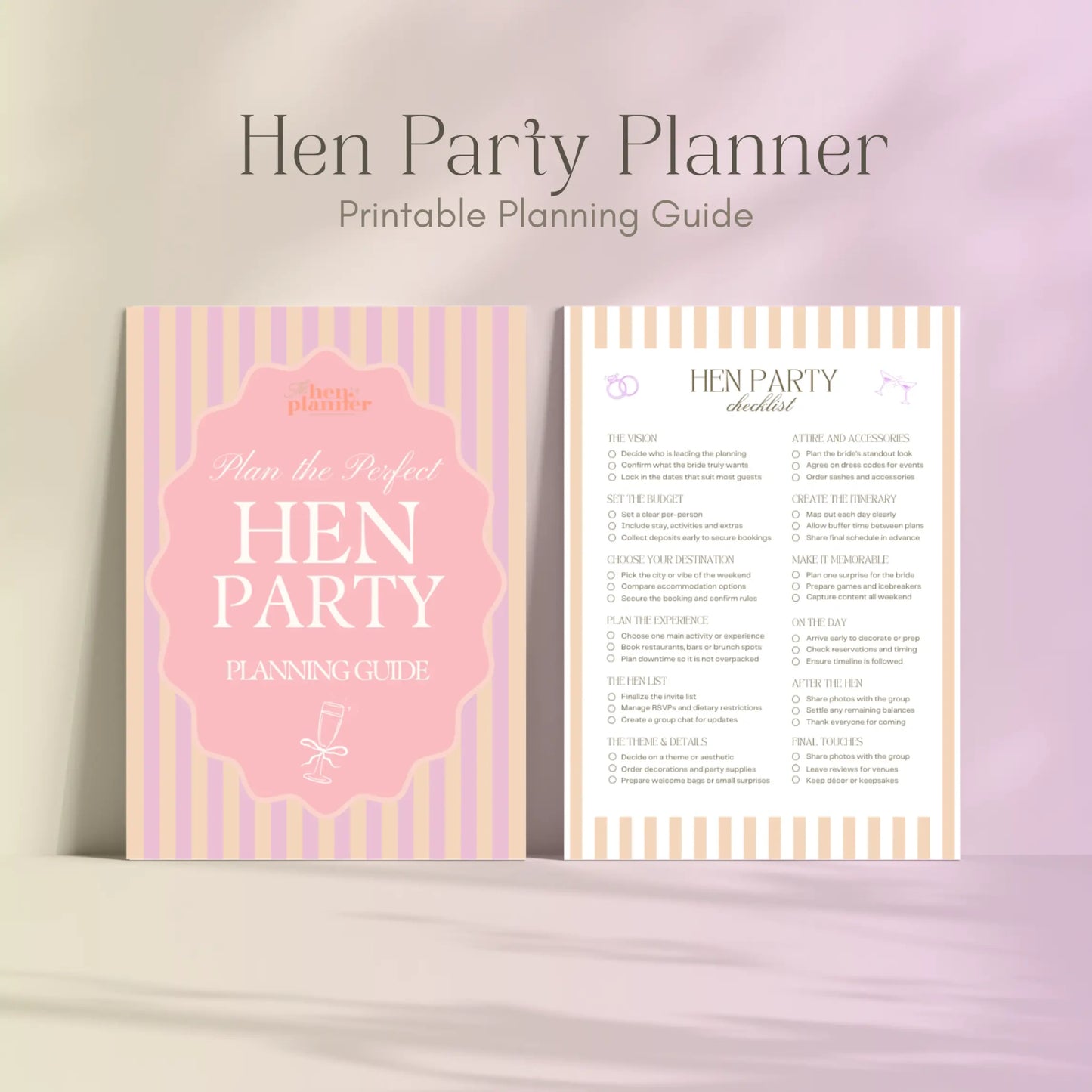 8-page ultimate hen party planning guide and digital checklist template - The Hen Planner printable pack