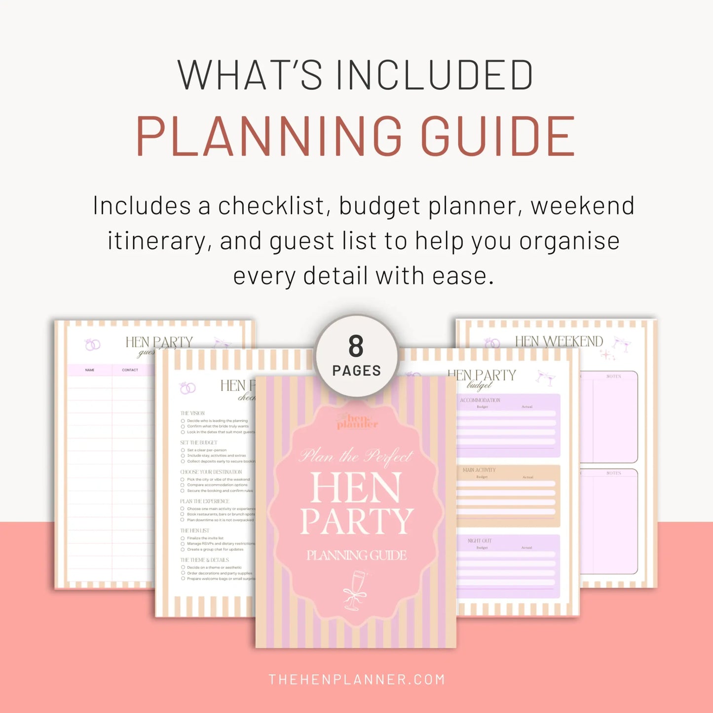 Detailed hen party planning checklist PDF with step-by-step bridesmaid duties and activity trackers - The Hen Planner