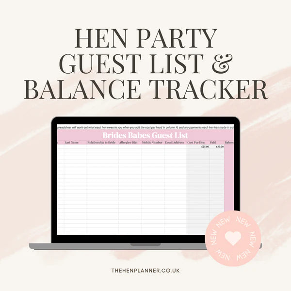Hen Party Planning Spreadsheet | Google Sheets Checklist, Budget, Guest List & Itinerary