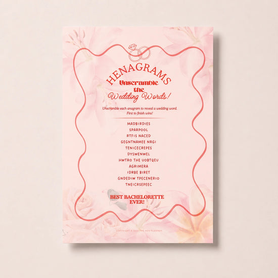 Henagrams printable wedding word scramble game