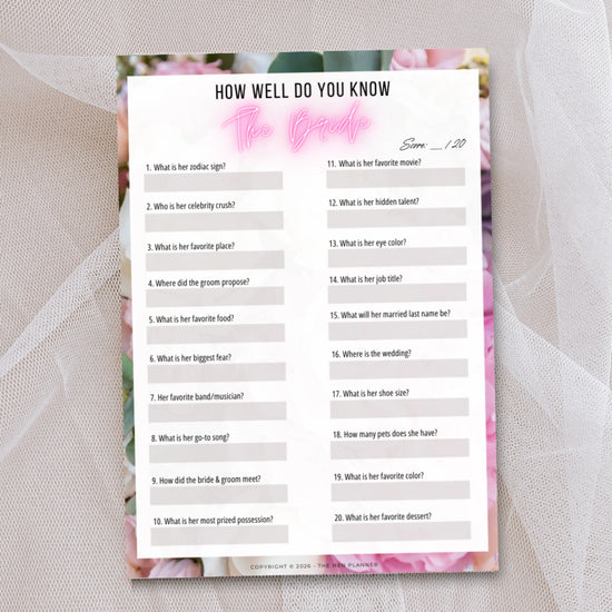 Who Knows the Bride Best printable game