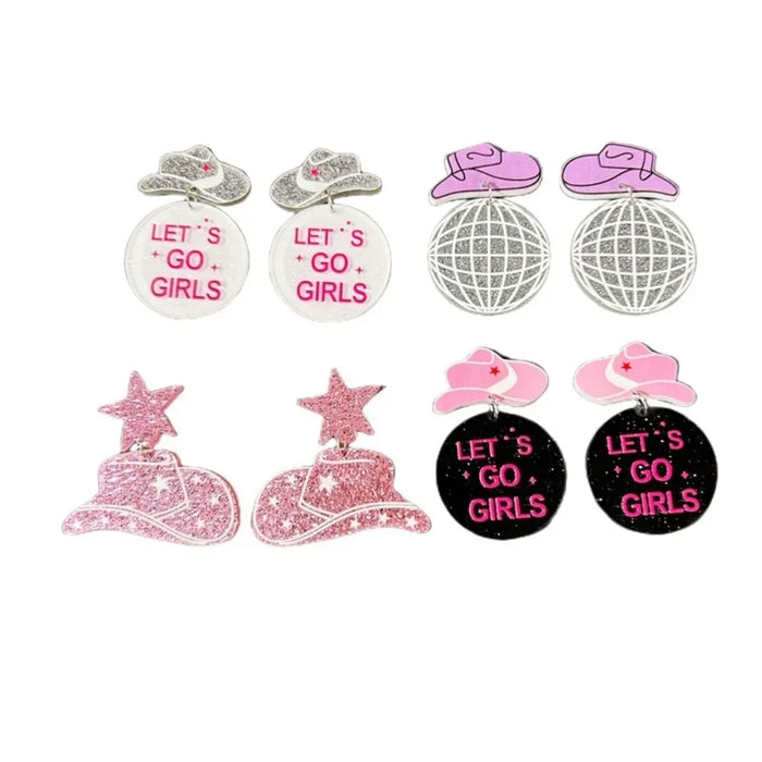 Set of decorative items with 'Let's Go Girls' text on a white background