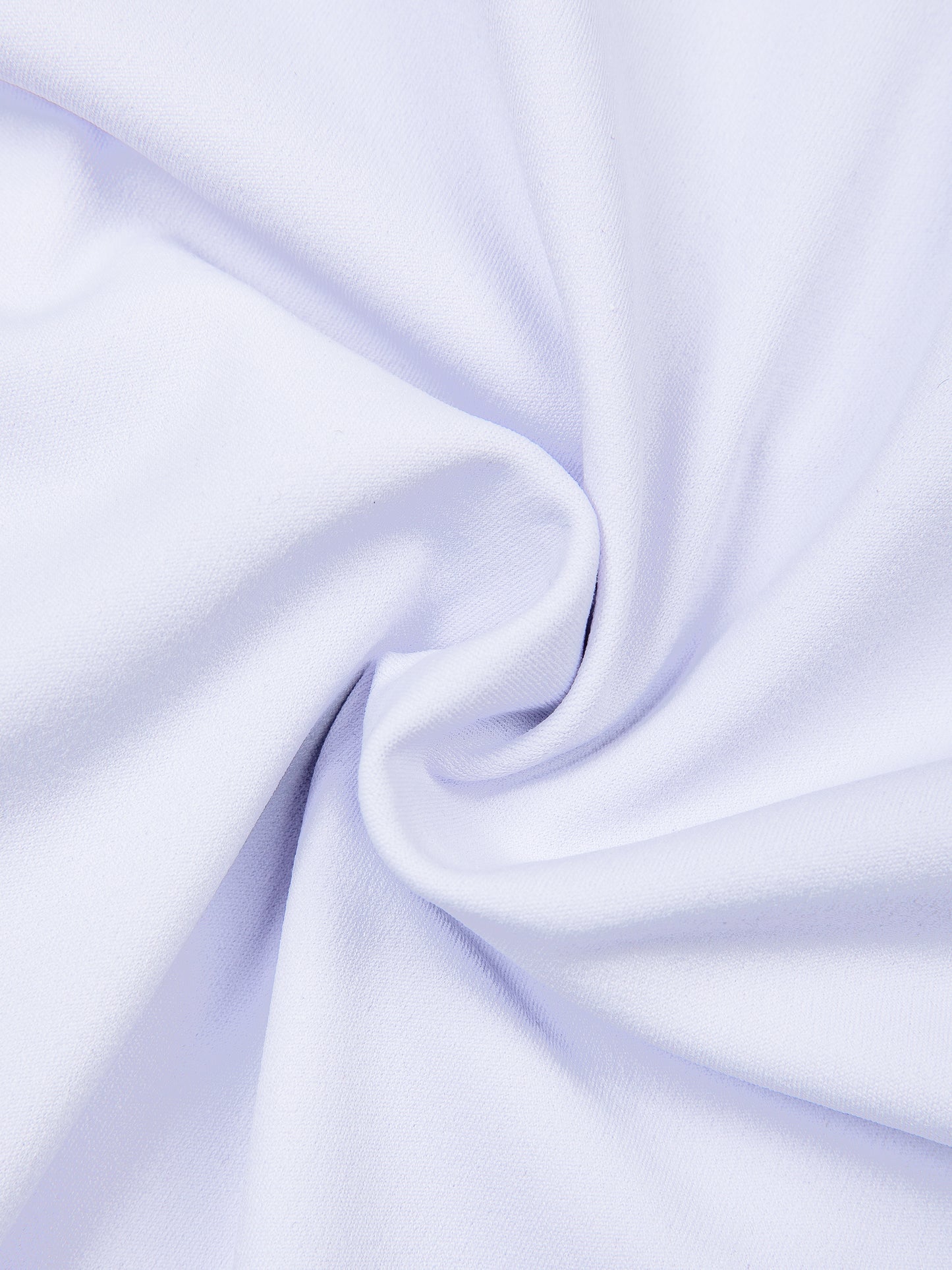 A close-up of light lavender fabric arranged in a spiral drape, showing the material's soft texture and color.