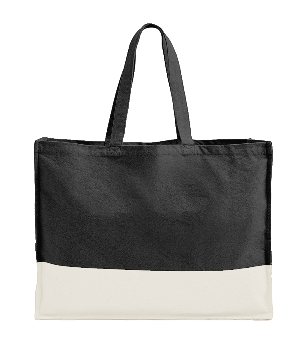 Black and white tote bag with on a white background