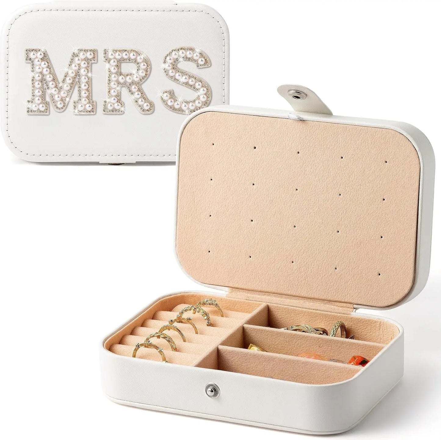 Jewelry case with 'MRS' on a white background