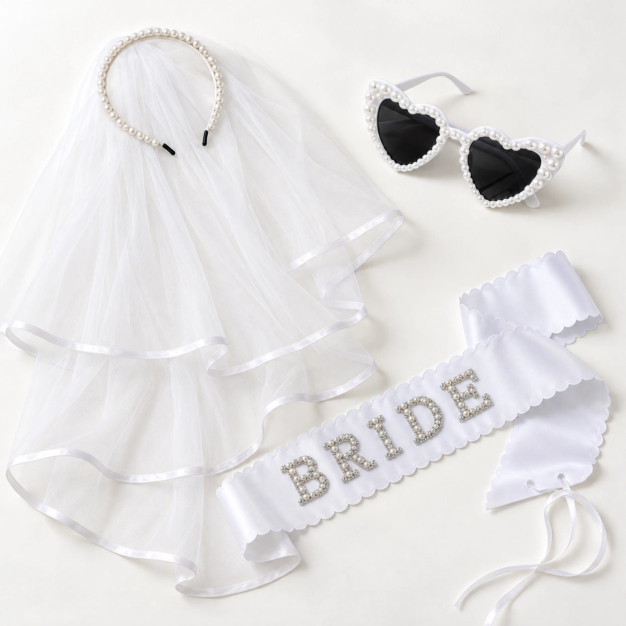 Pearl Bride Hen Party Set with Veil, Sash & Sunglasses