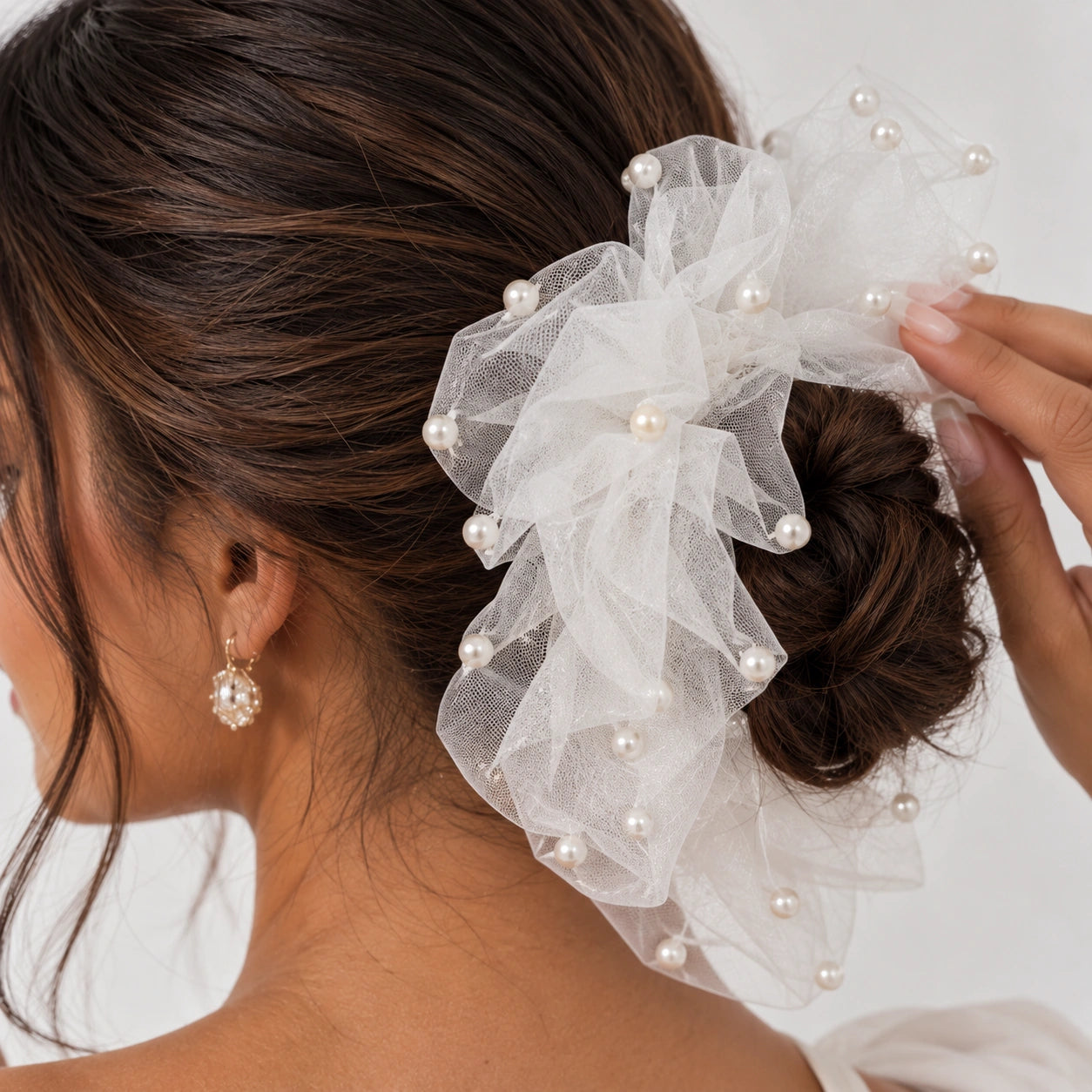 Pearl Organza Bride Hair Bow