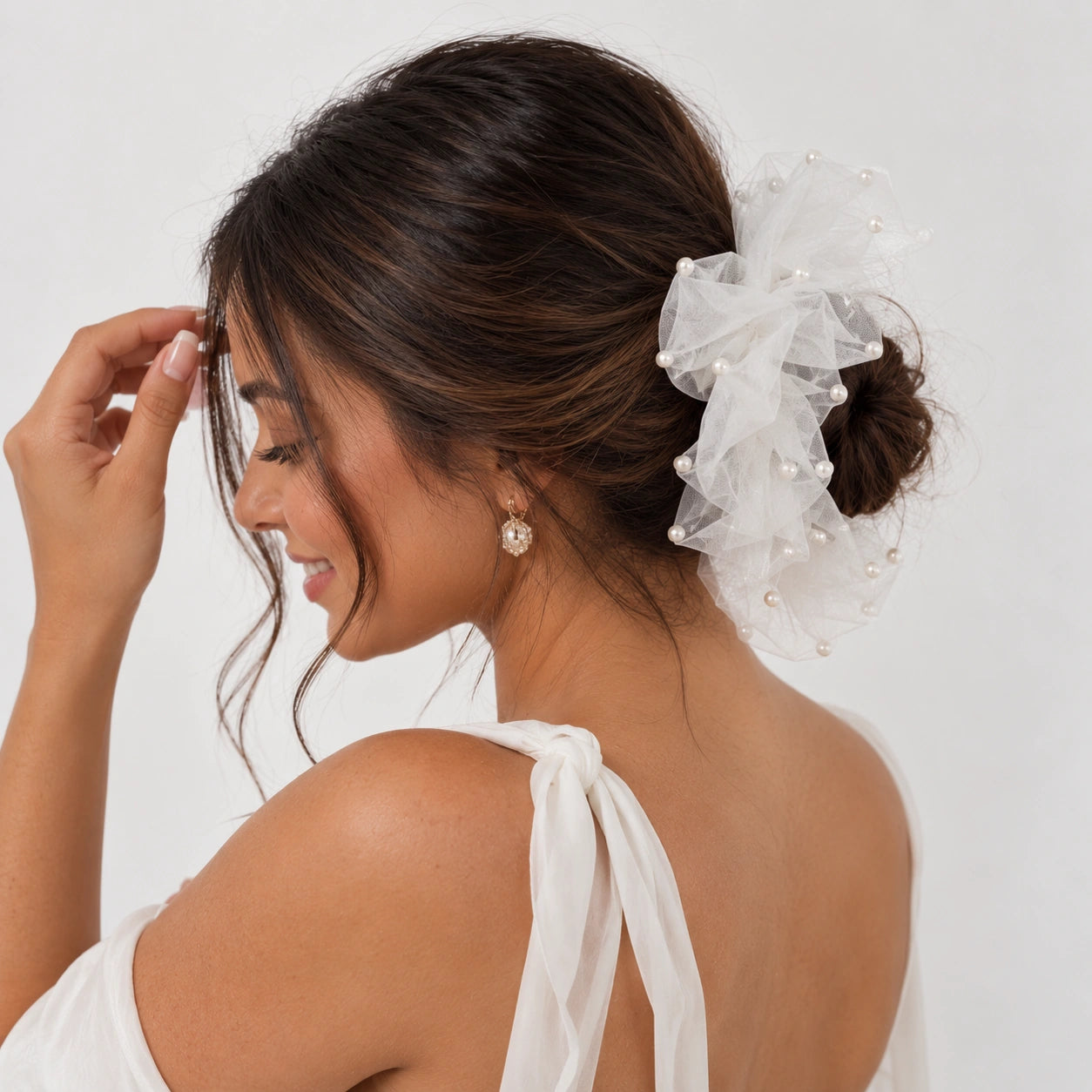 Pearl Organza Bride Hair Bow