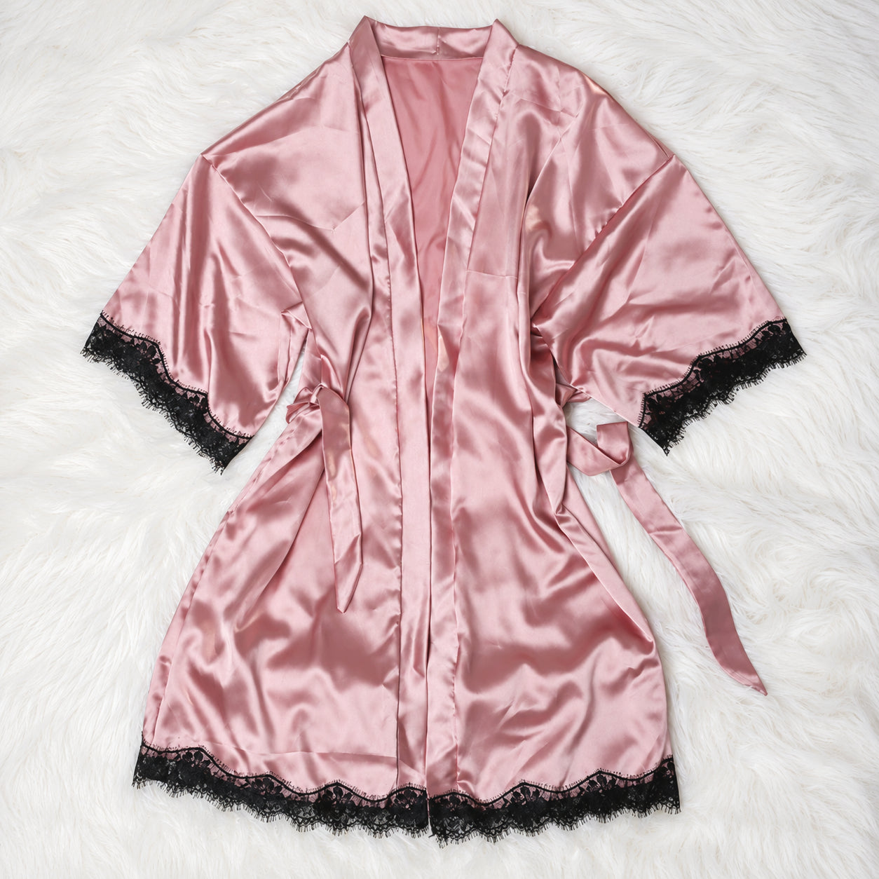 Lace Trim Satin Bridesmaid Robe