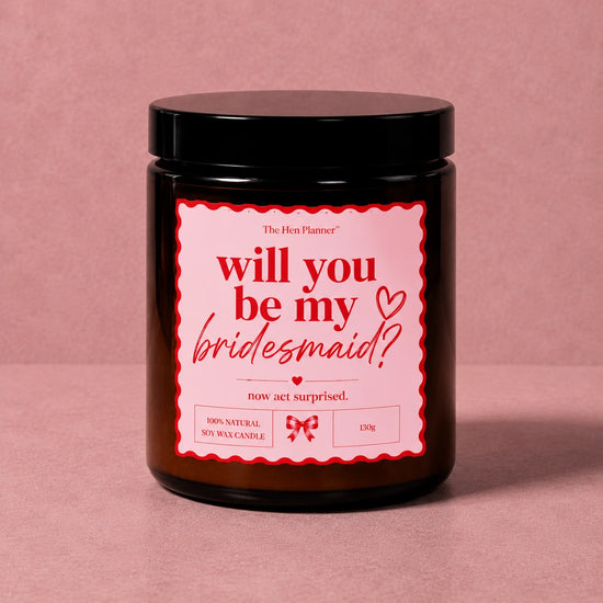 Pink and Red Act Surprised Bridesmaid Proposal Candle from The Hen Planner