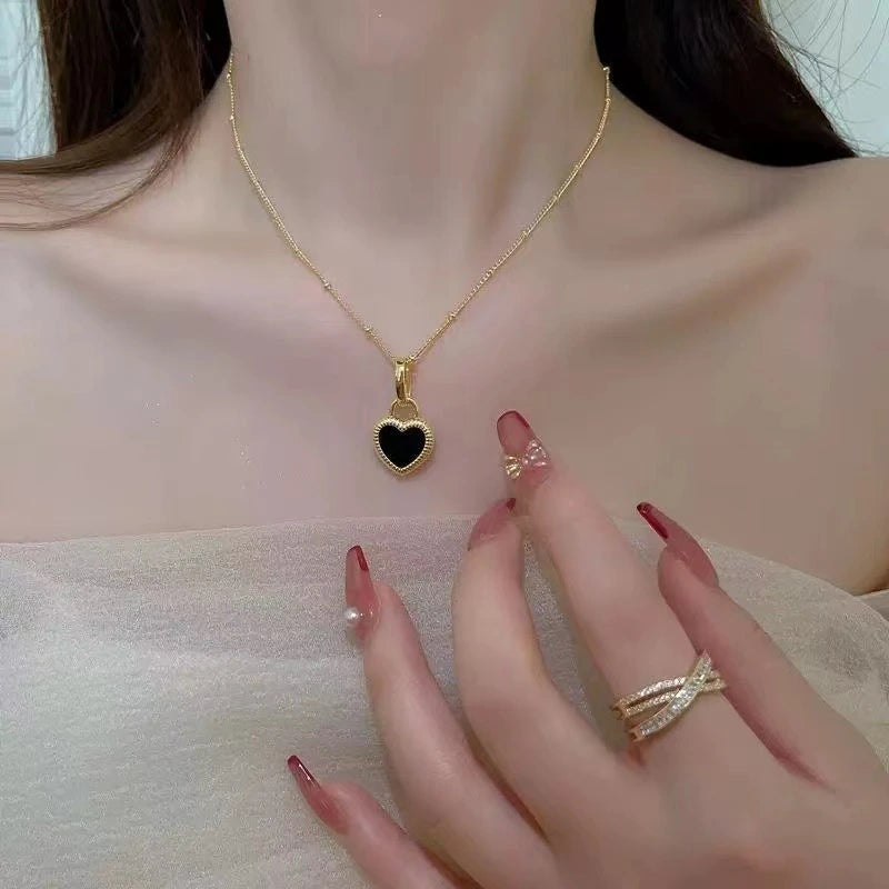 Reversible Black & White Heart Necklace