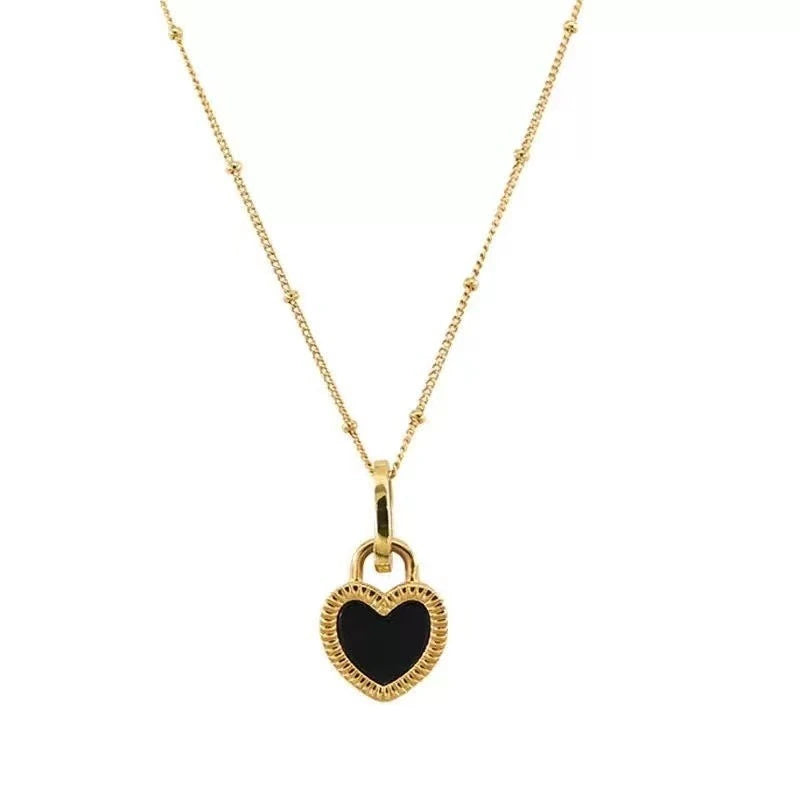 Reversible Black & White Heart Necklace