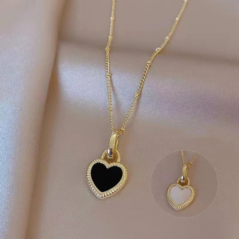 Reversible Black & White Heart Necklace