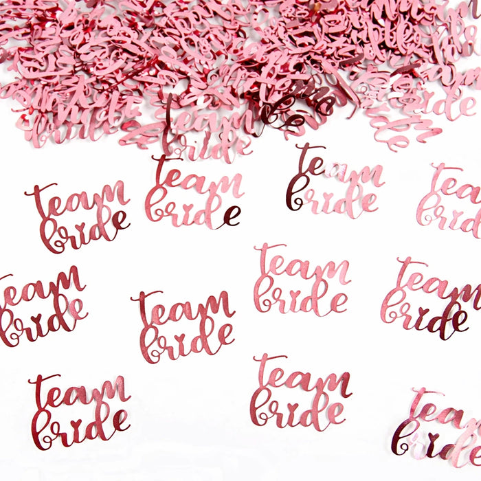 Pattern of 'Team Bride' text with pink floral design on a white background
