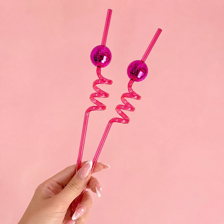 Disco Ball Spiral Straws | Pink or Silver Reusable Straws