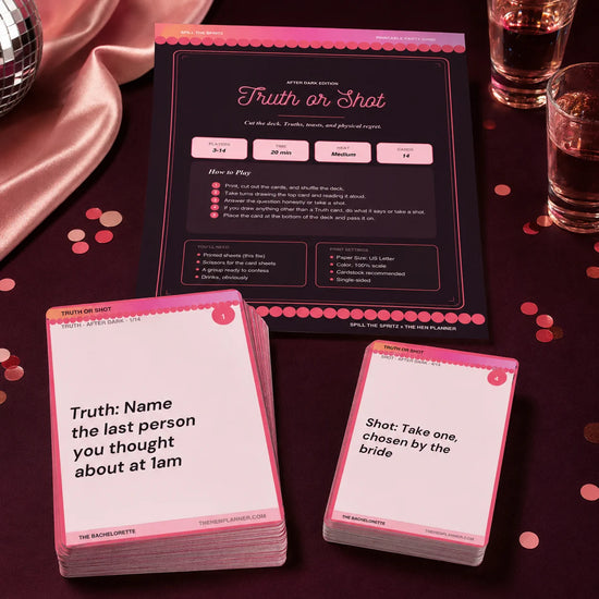 Truth or Shot printable hen party and bachelorette game