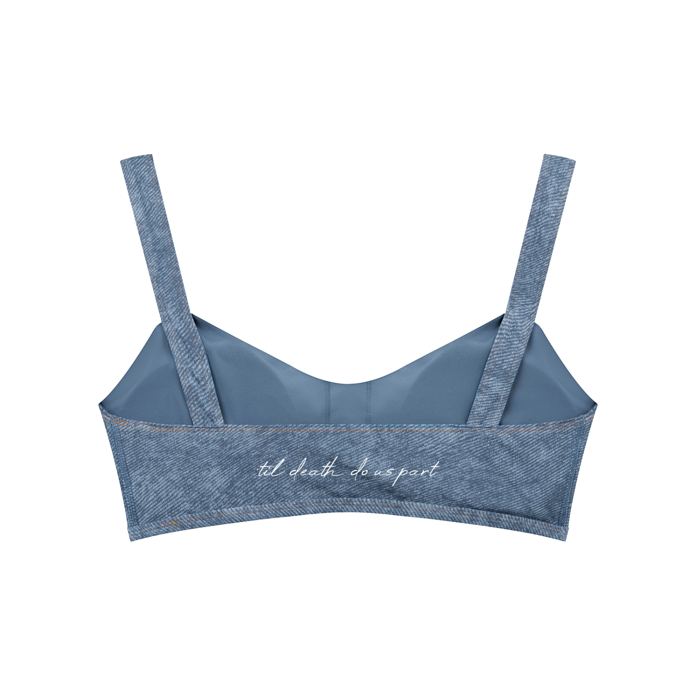 Blue sports bra with textured straps on a white background
