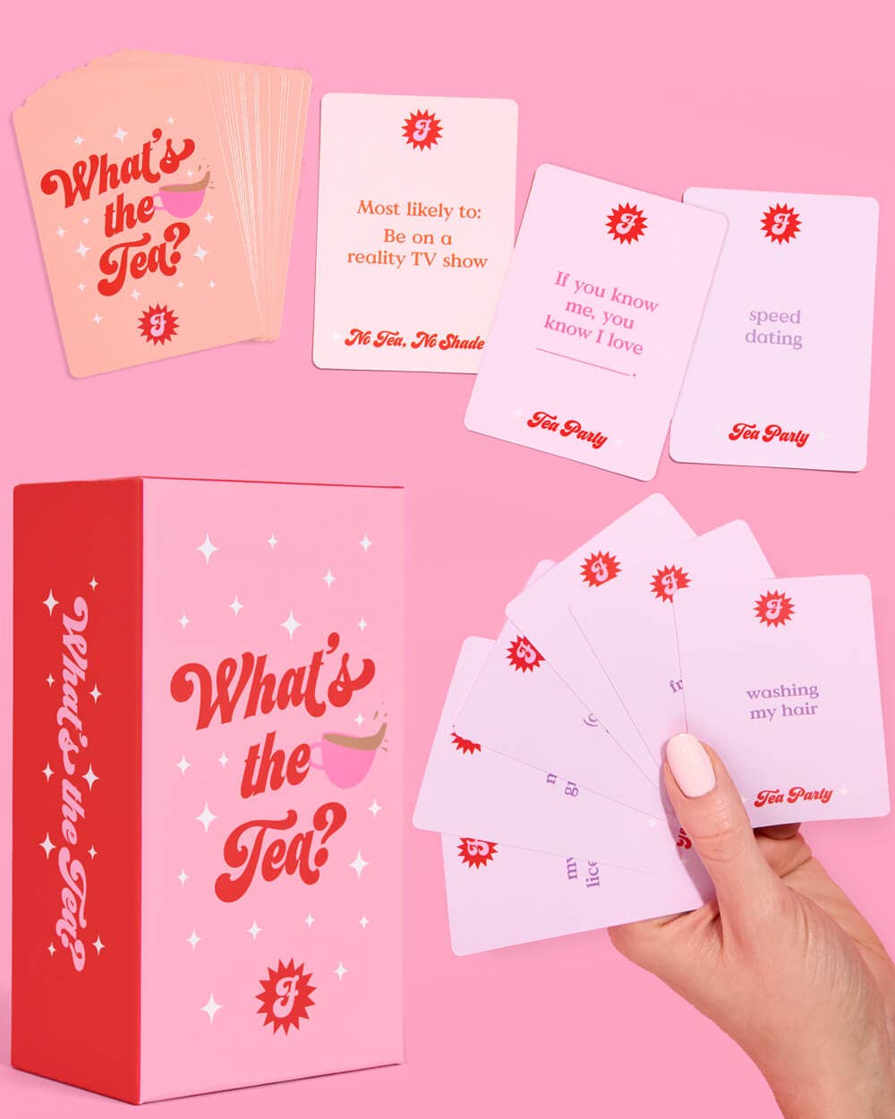 What’s the Tea adult party card game box and cards for bachelorette party and girls night