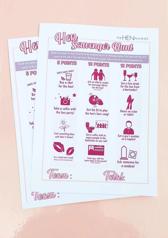 Hen Scavenger Hunt game sheet for bachelorette party with fun ...